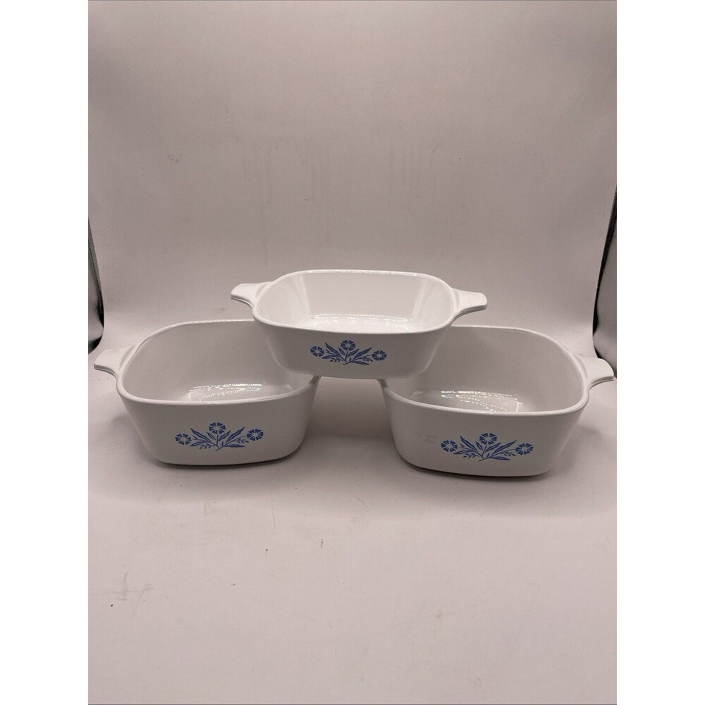 THREE CORNING WARE CORNFLOWER BLUE CASSEROLE DISHES
